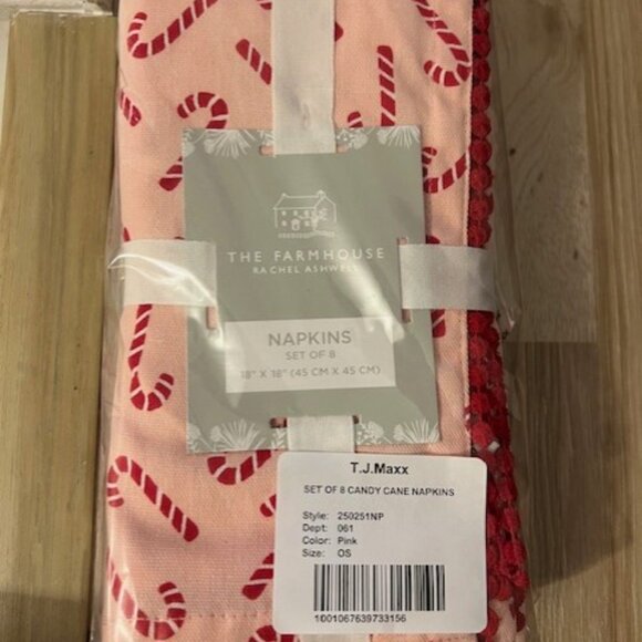THE FARMHOUSE BY RACHEL ASHWELL Set Of 8 Candy Cane Napkins, NEW - Picture 2 of 2